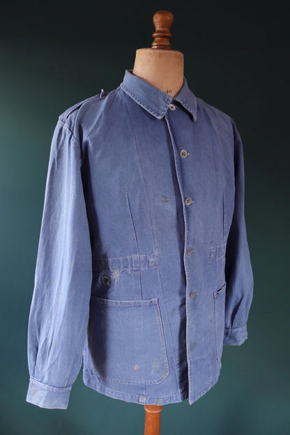 Vintage 1940s Swedish military workwear jacket - blue cotton twill - 1950s chore coat - 48” chest