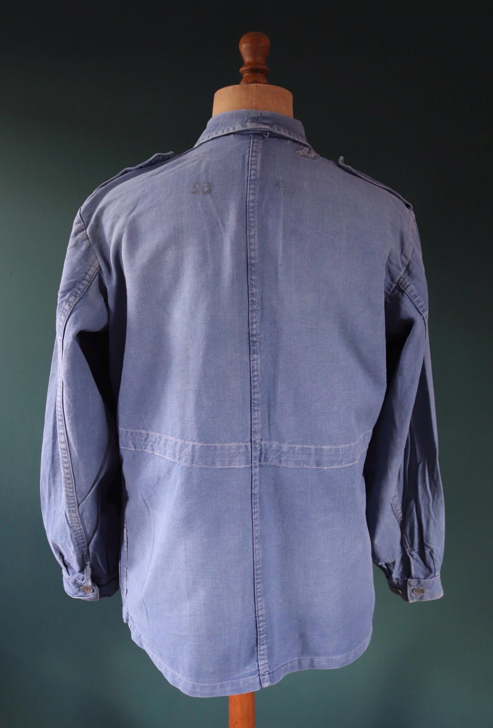 Vintage 1940s Swedish military workwear jacket - blue cotton twill - 1950s chore coat - 48” chest