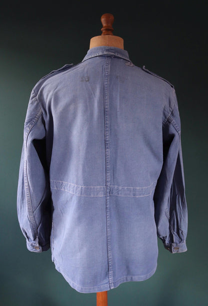 Vintage 1940s Swedish military workwear jacket - blue cotton twill - 1950s chore coat - 48” chest