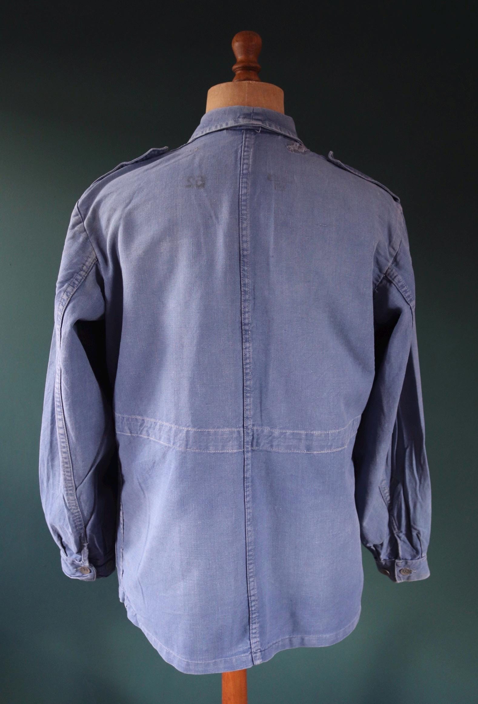 Vintage 1940s Swedish military workwear jacket - blue cotton twill - 1950s chore coat - 48” chest