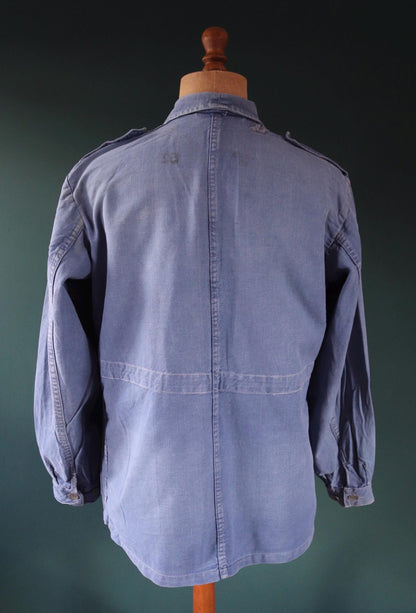 Vintage 1940s Swedish military workwear jacket - blue cotton twill - 1950s chore coat - 48” chest