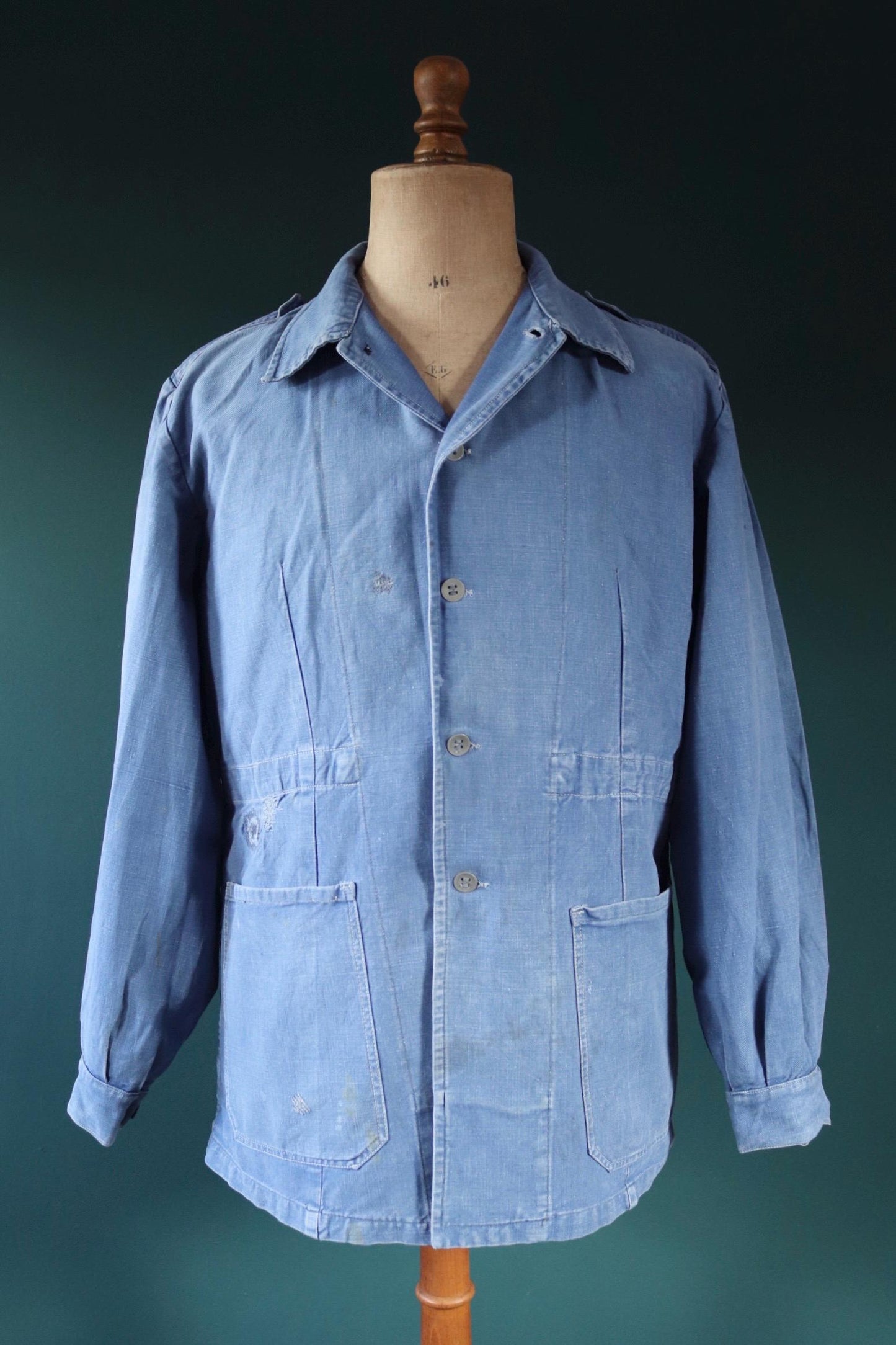 Vintage 1940s Swedish military workwear jacket - blue cotton twill - 1950s chore coat - 48” chest