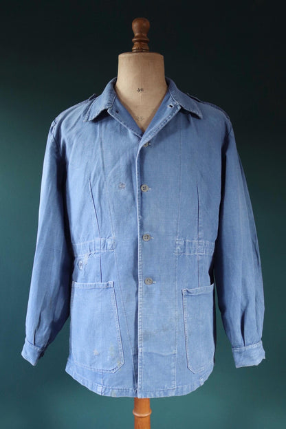 Vintage 1940s Swedish military workwear jacket - blue cotton twill - 1950s chore coat - 48” chest