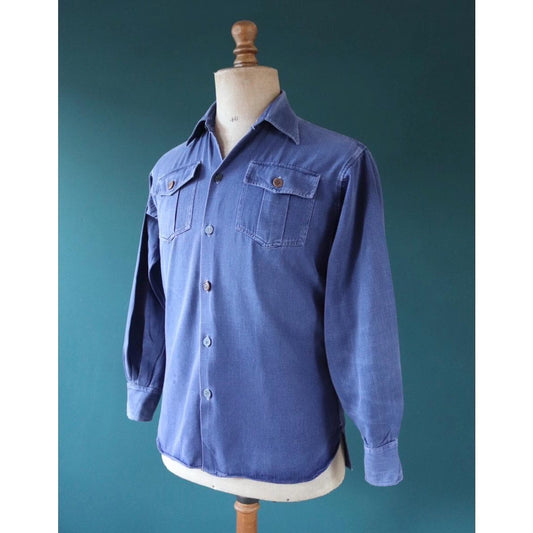 Vintage 1950s Swedish indigo cotton shirt - military workwear - 44” chest