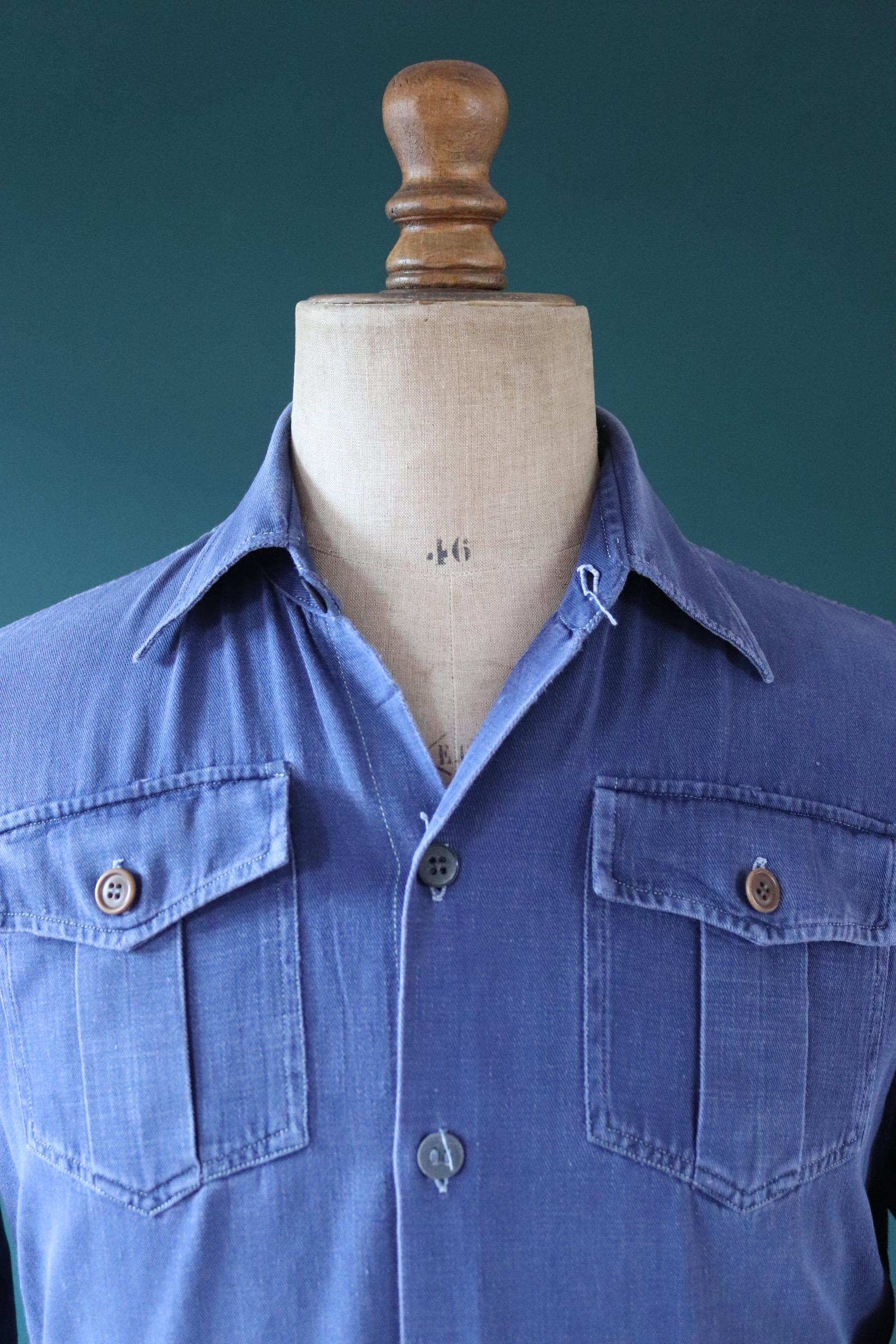 Vintage 1950s Swedish indigo cotton shirt - military workwear - 44” chest