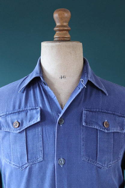 Vintage 1950s Swedish indigo cotton shirt - military workwear - 44” chest