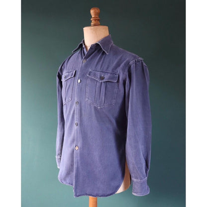 Vintage 1950s Swedish indigo cotton shirt - military workwear - 42” chest