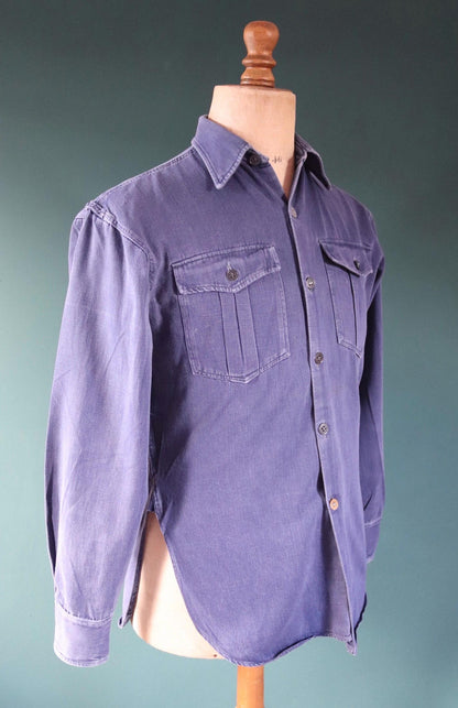 Vintage 1950s Swedish indigo cotton shirt - military workwear - 42” chest