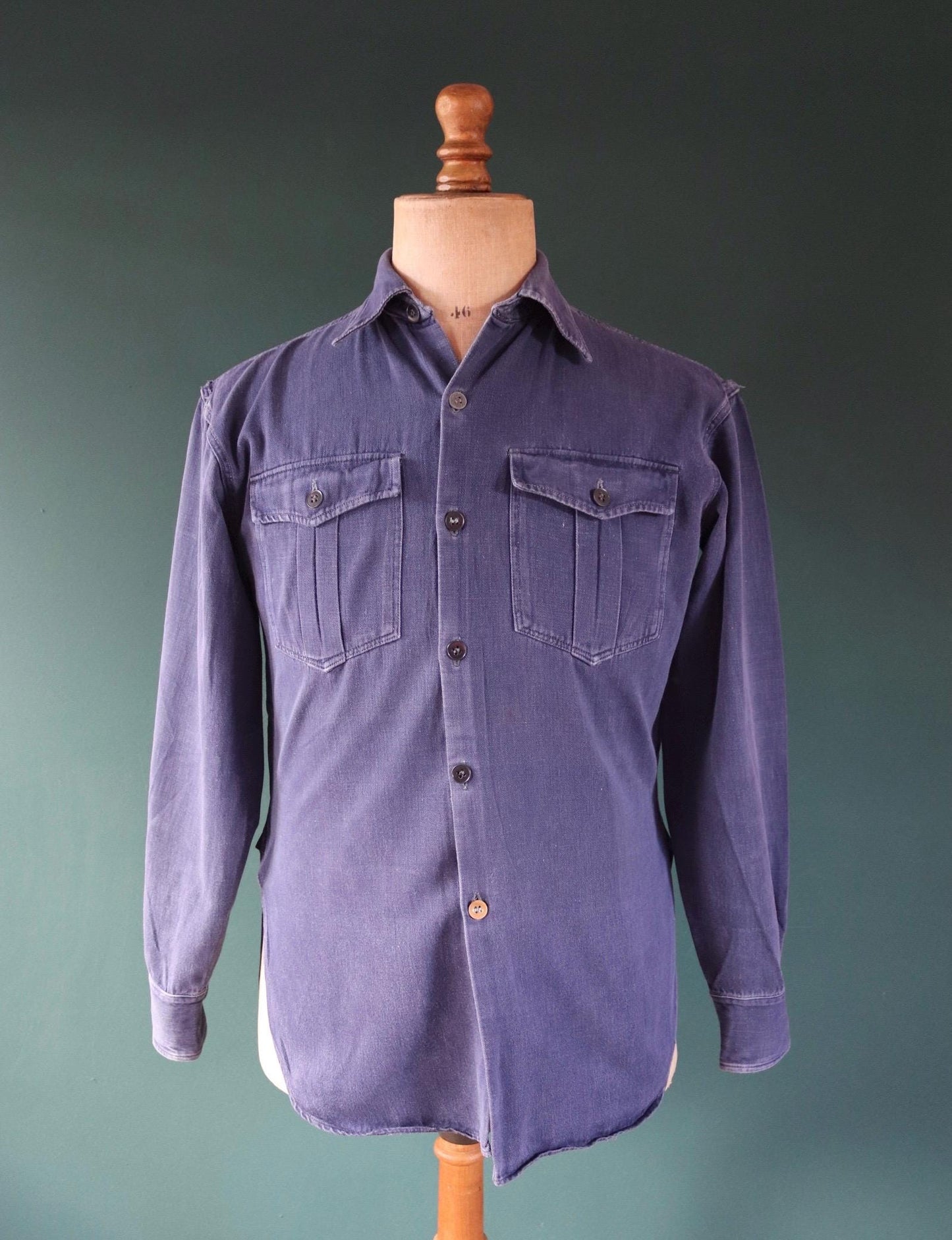 Vintage 1950s Swedish indigo cotton shirt - military workwear - 42” chest