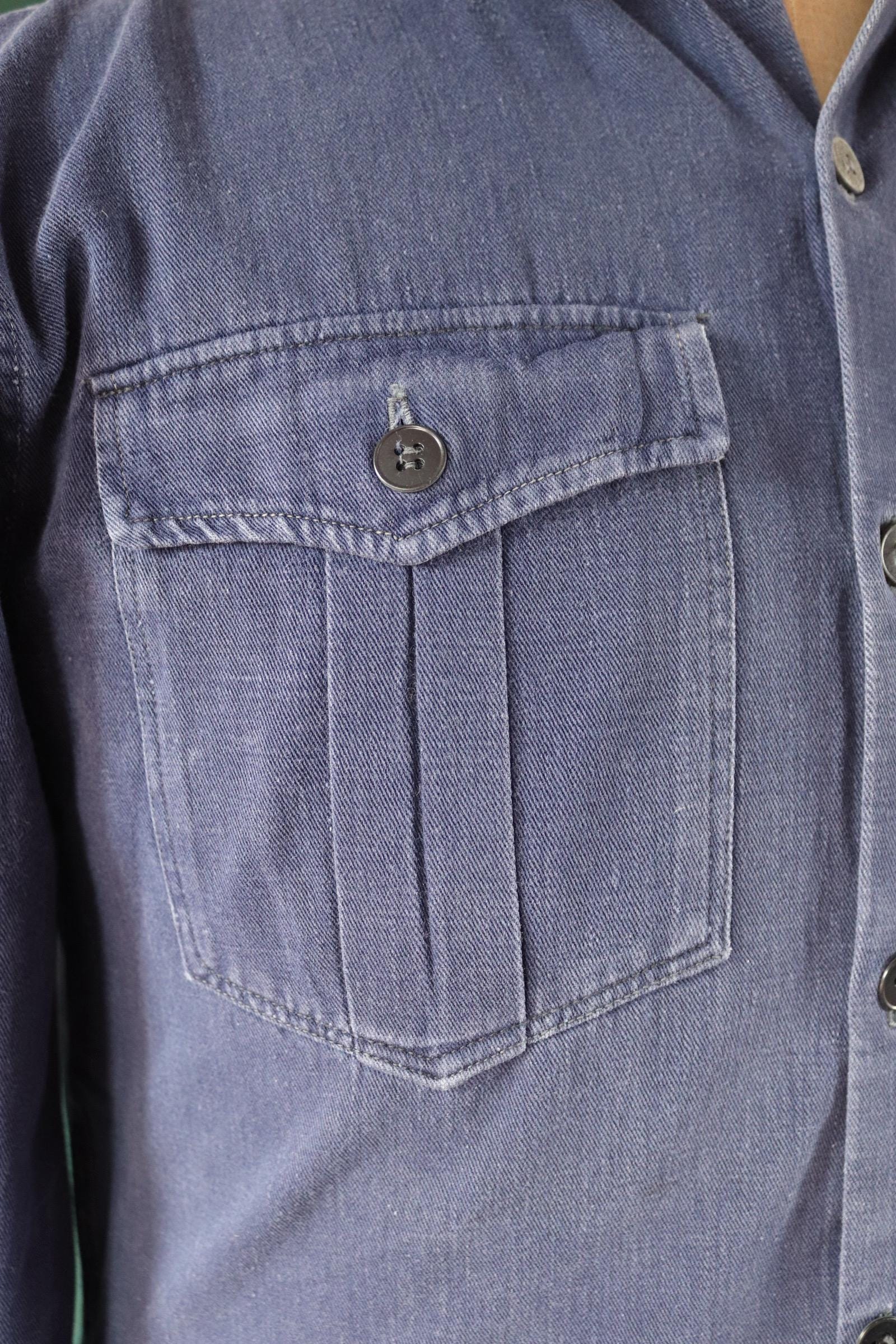 Vintage 1950s Swedish indigo cotton shirt - military workwear - 42” chest