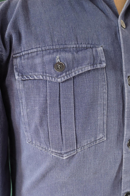 Vintage 1950s Swedish indigo cotton shirt - military workwear - 42” chest