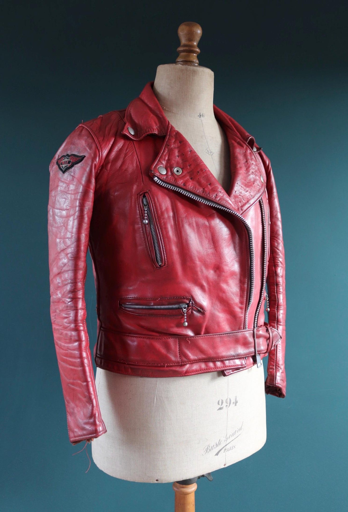 Vintage 1970s British red leather biker jacket - Highwayman - BSA motorcycle - 37” chest