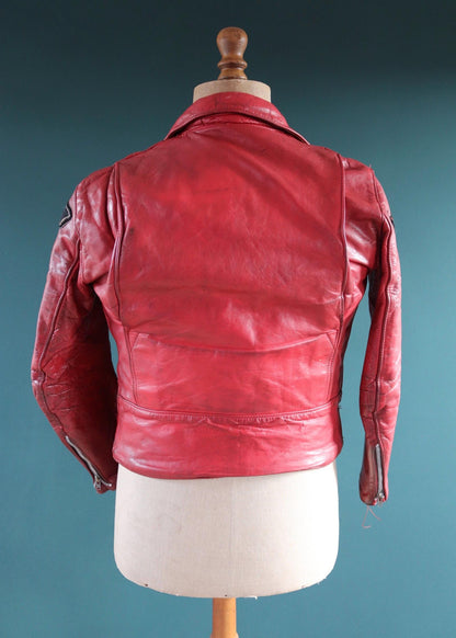 Vintage 1970s British red leather biker jacket - Highwayman - BSA motorcycle - 37” chest