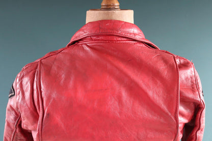 Vintage 1970s British red leather biker jacket - Highwayman - BSA motorcycle - 37” chest