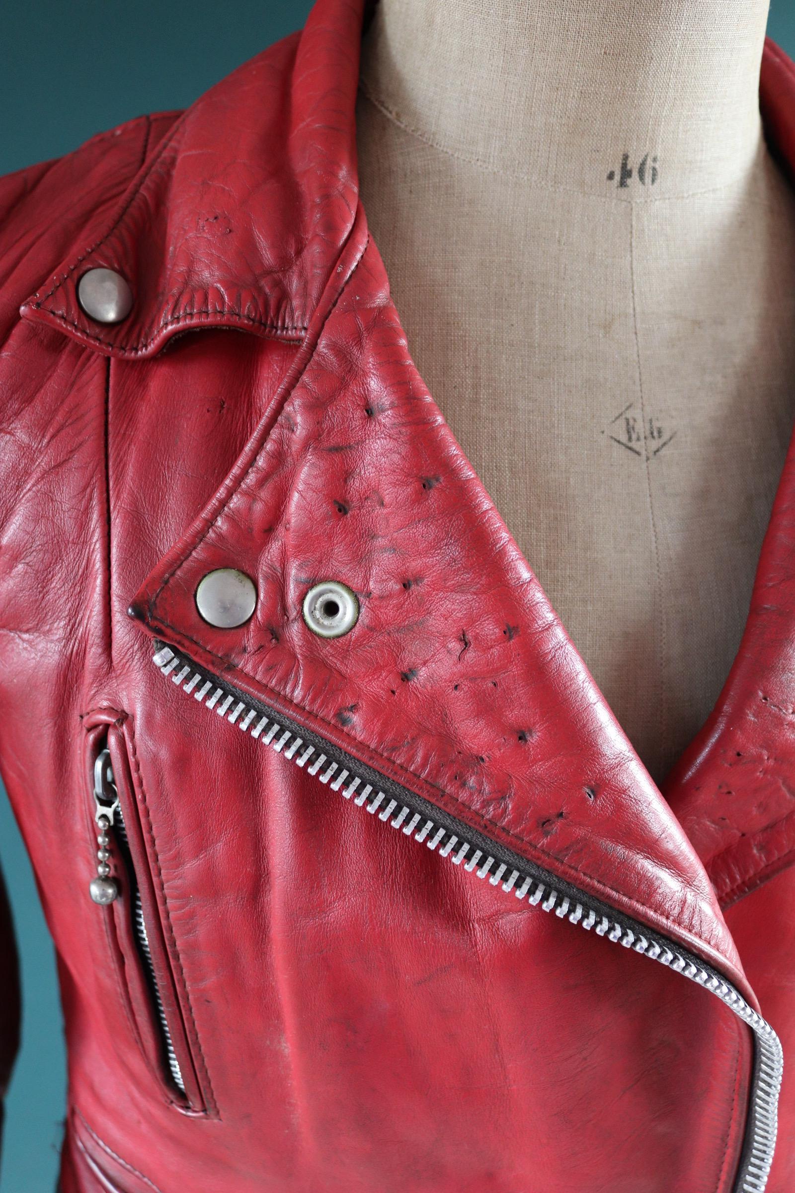 Vintage 1970s British red leather biker jacket - Highwayman - BSA motorcycle - 37” chest