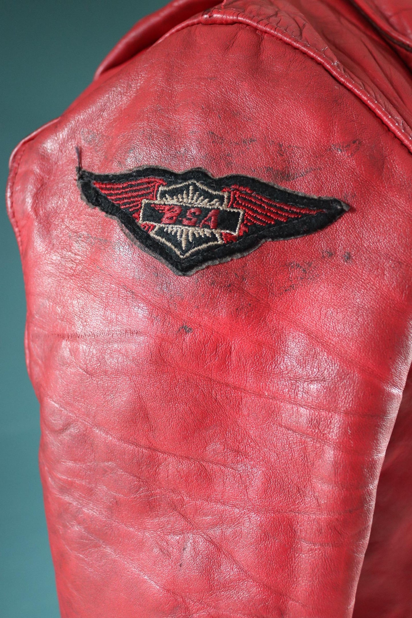 Vintage 1970s British red leather biker jacket - Highwayman - BSA motorcycle - 37” chest