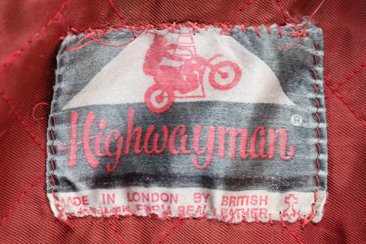 Vintage 1970s British red leather biker jacket - Highwayman - BSA motorcycle - 37” chest