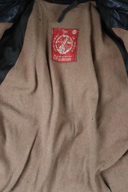 Vintage 1950s Italian black cropped leather jacket - motorcycle blouson - half belt - 45” chest