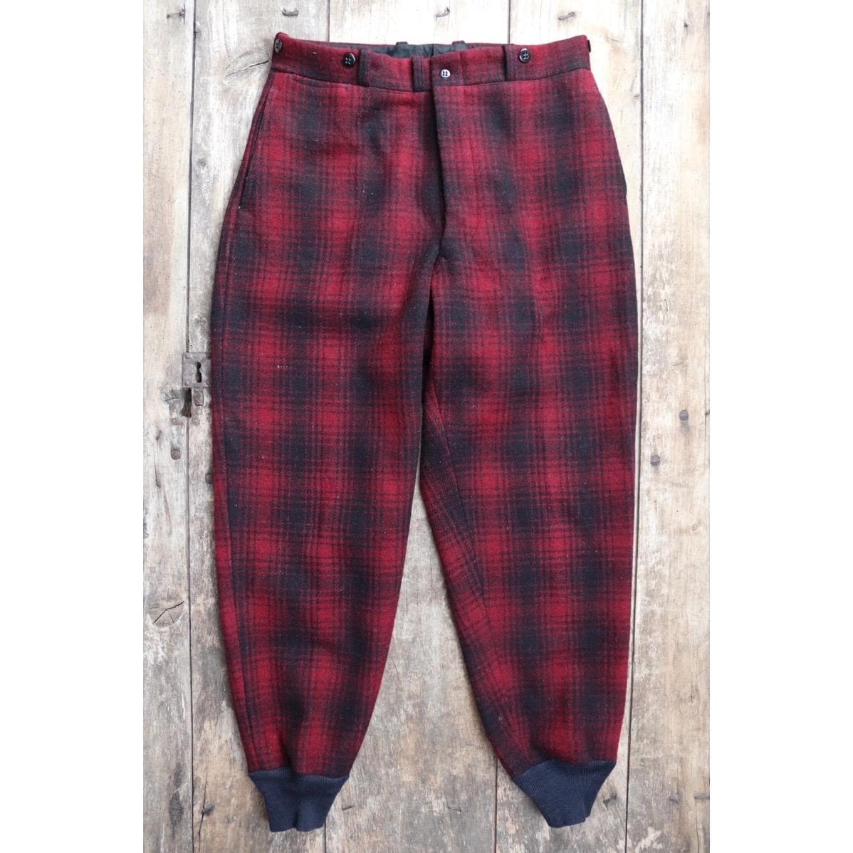 Vintage 1940s Duxbak wool pants - plaid hunting trousers - winter breeches - suspender buttons - 33" x 31"