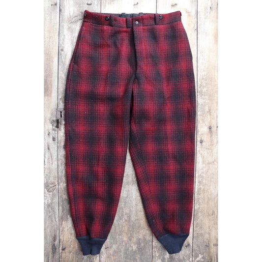 Vintage 1940s Duxbak wool pants - plaid hunting trousers - winter breeches - suspender buttons - 33" x 31"