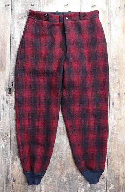 Vintage 1940s Duxbak wool pants - plaid hunting trousers - winter breeches - suspender buttons - 33" x 31"