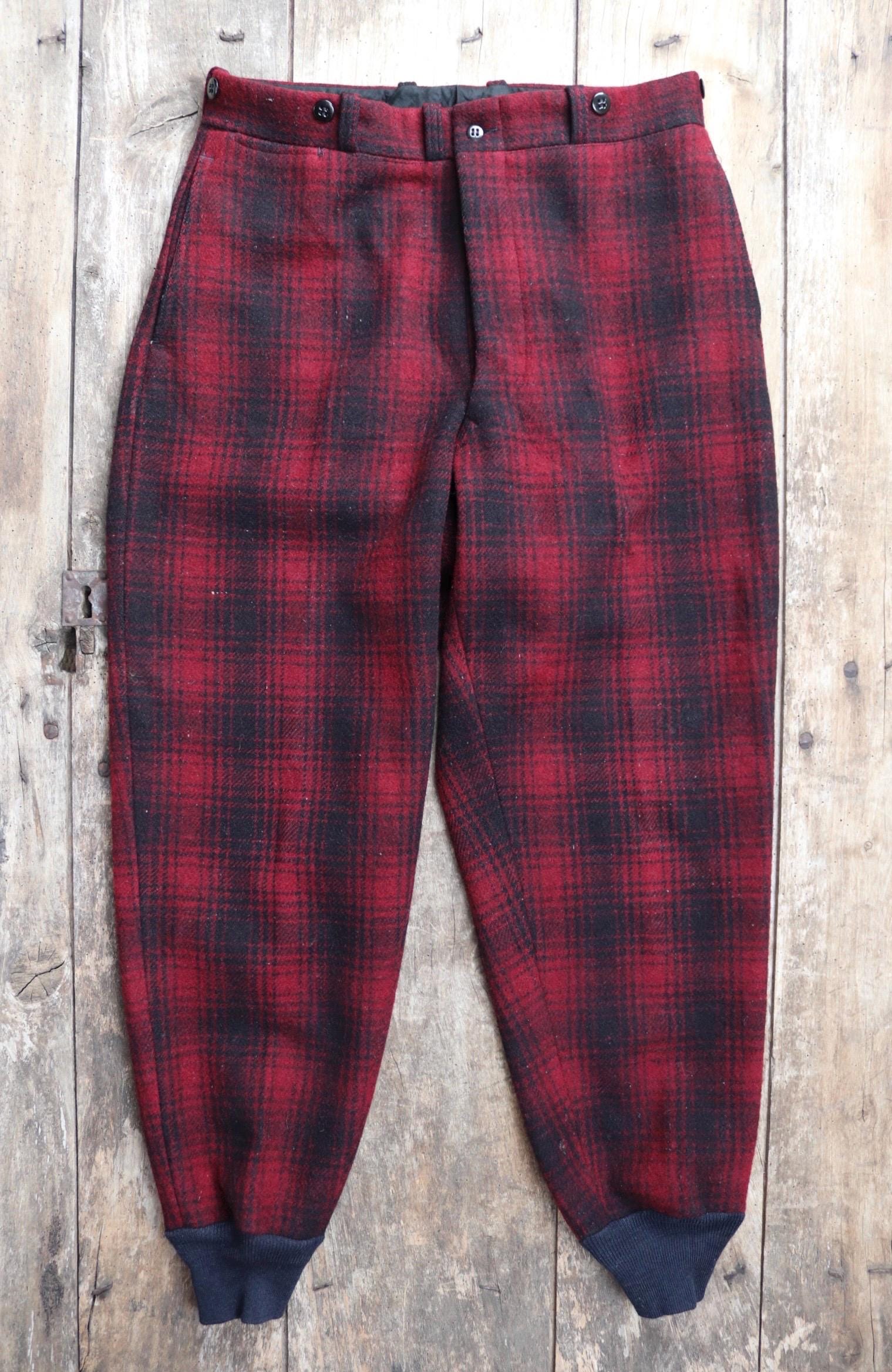 Vintage 1940s Duxbak wool pants - plaid hunting trousers - winter breeches - suspender buttons - 33" x 31"