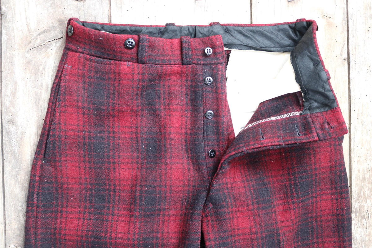 Vintage 1940s Duxbak wool pants - plaid hunting trousers - winter breeches - suspender buttons - 33" x 31"