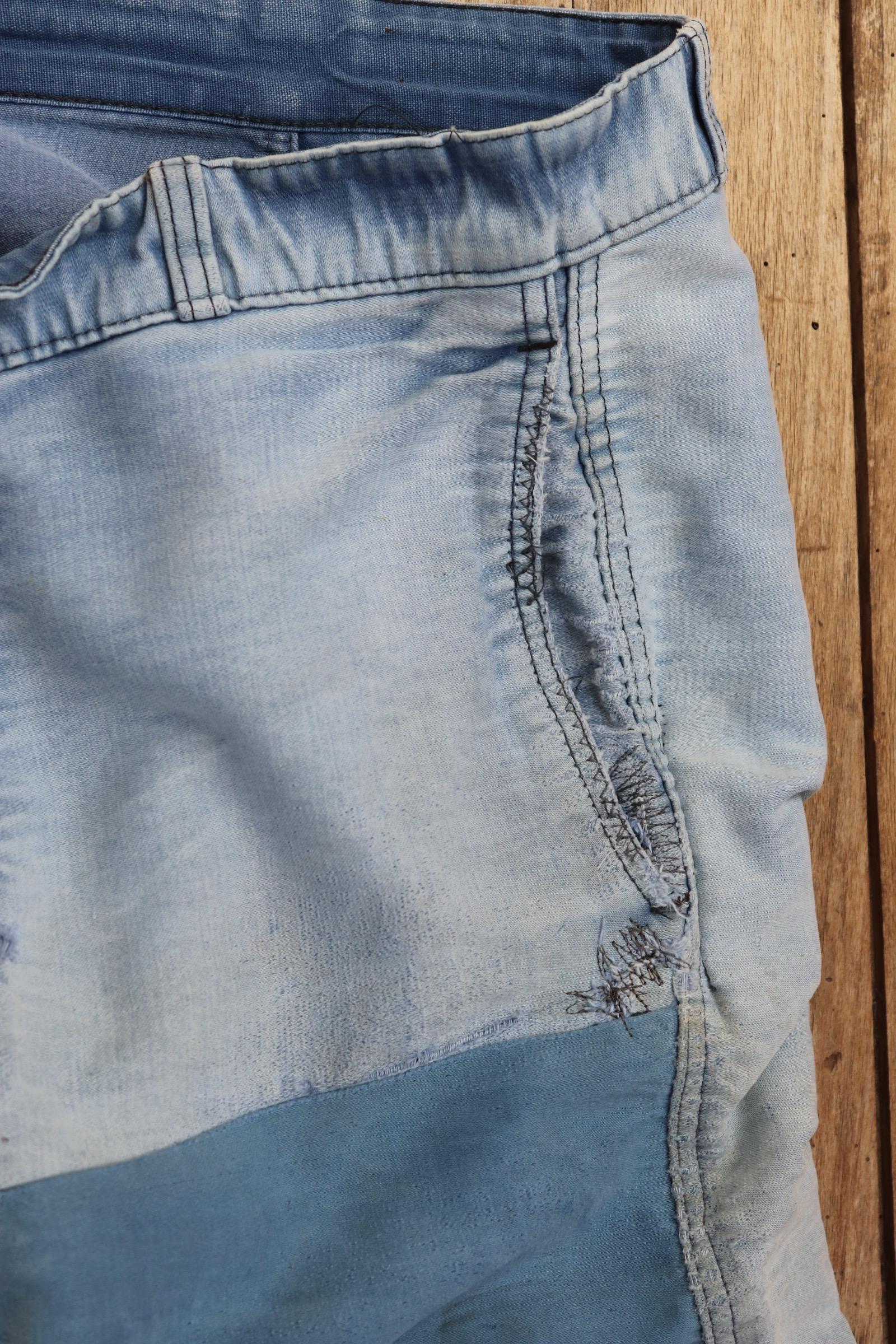 Vintage 1950s French workwear trousers - Le Mont St Michel chore pants - blue moleskin - darned and repaired - 31” x 28”