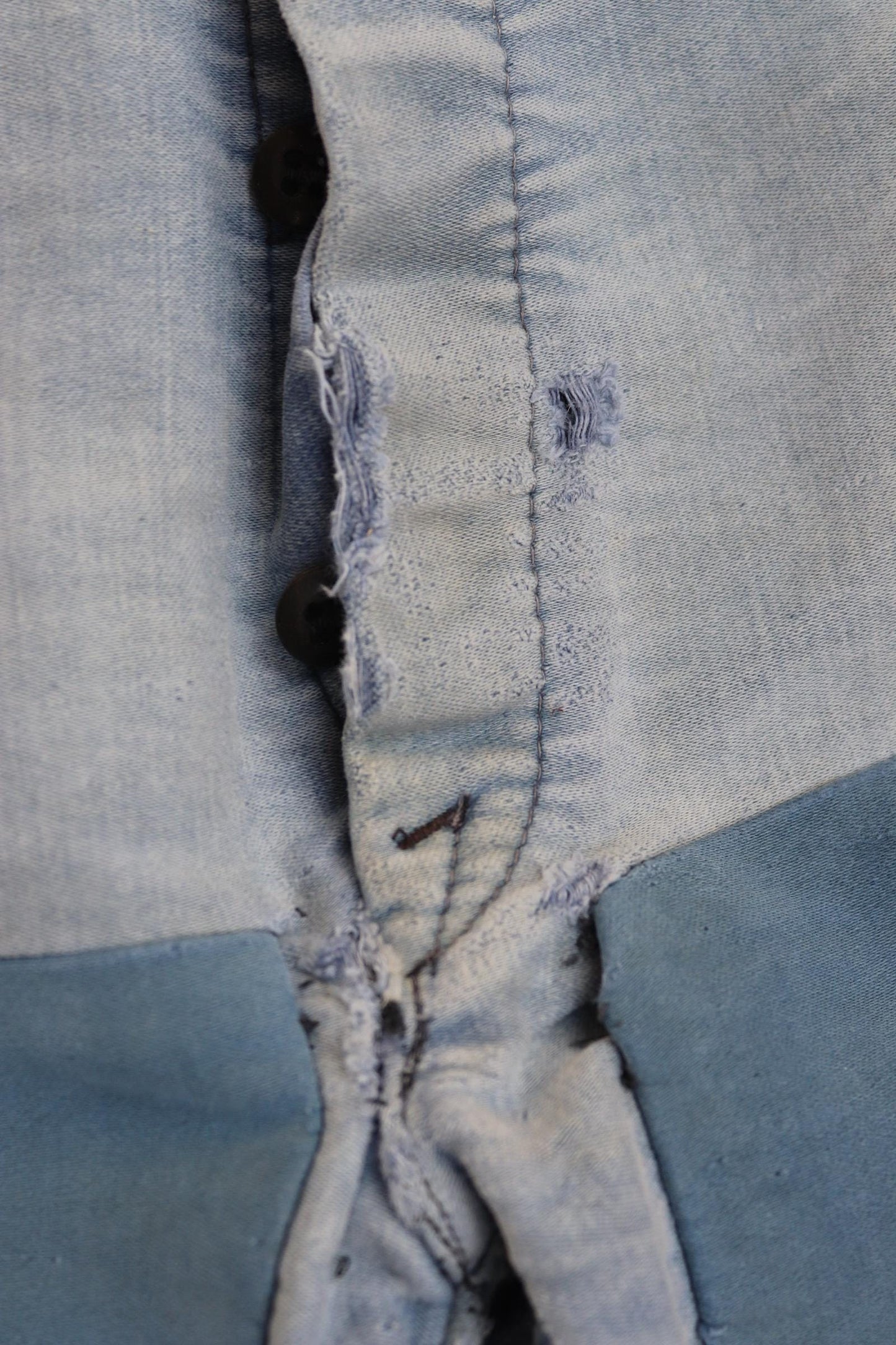 Vintage 1950s French workwear trousers - Le Mont St Michel chore pants - blue moleskin - darned and repaired - 31” x 28”