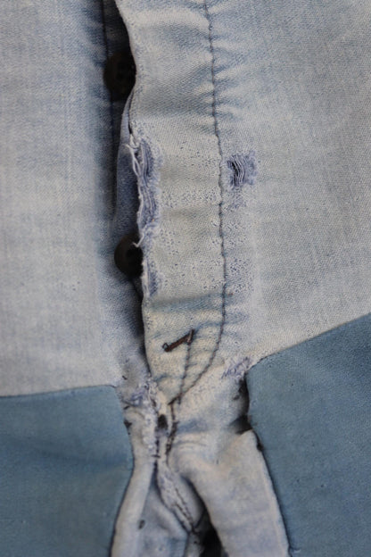 Vintage 1950s French workwear trousers - Le Mont St Michel chore pants - blue moleskin - darned and repaired - 31” x 28”