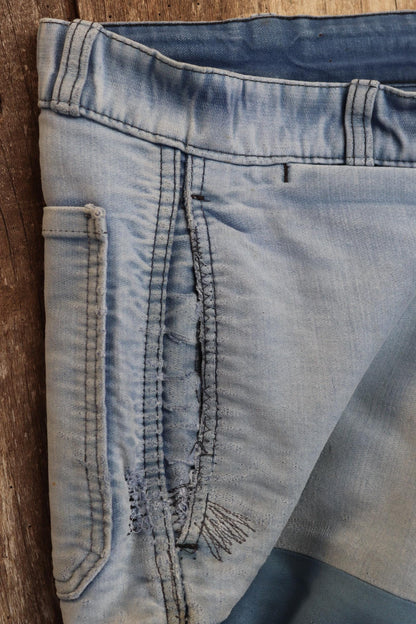 Vintage 1950s French workwear trousers - Le Mont St Michel chore pants - blue moleskin - darned and repaired - 31” x 28”