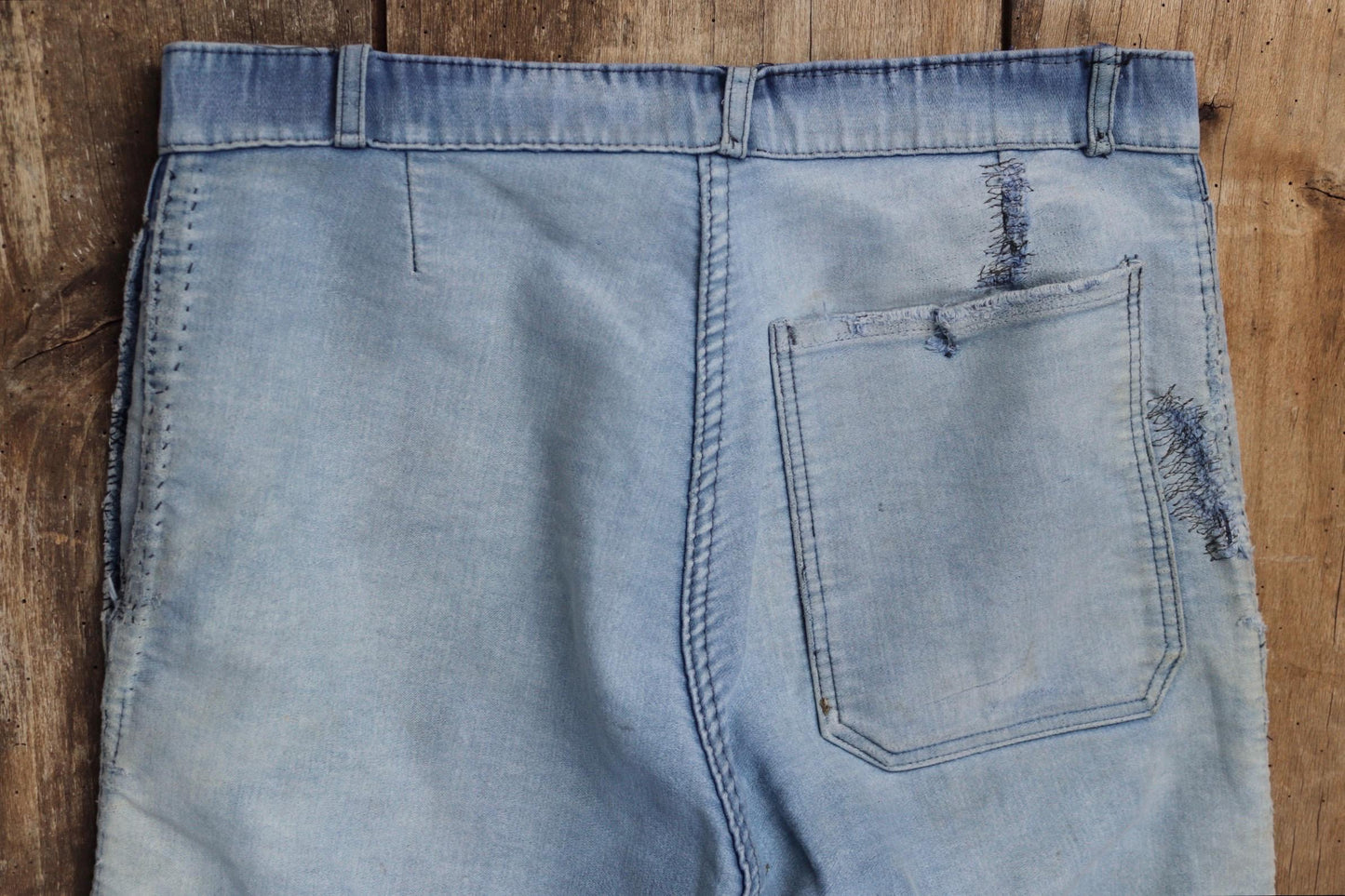 Vintage 1950s French workwear trousers - Le Mont St Michel chore pants - blue moleskin - darned and repaired - 31” x 25”