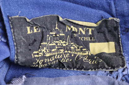 Vintage 1950s French workwear trousers - Le Mont St Michel chore pants - blue moleskin - darned and repaired - 31” x 25”
