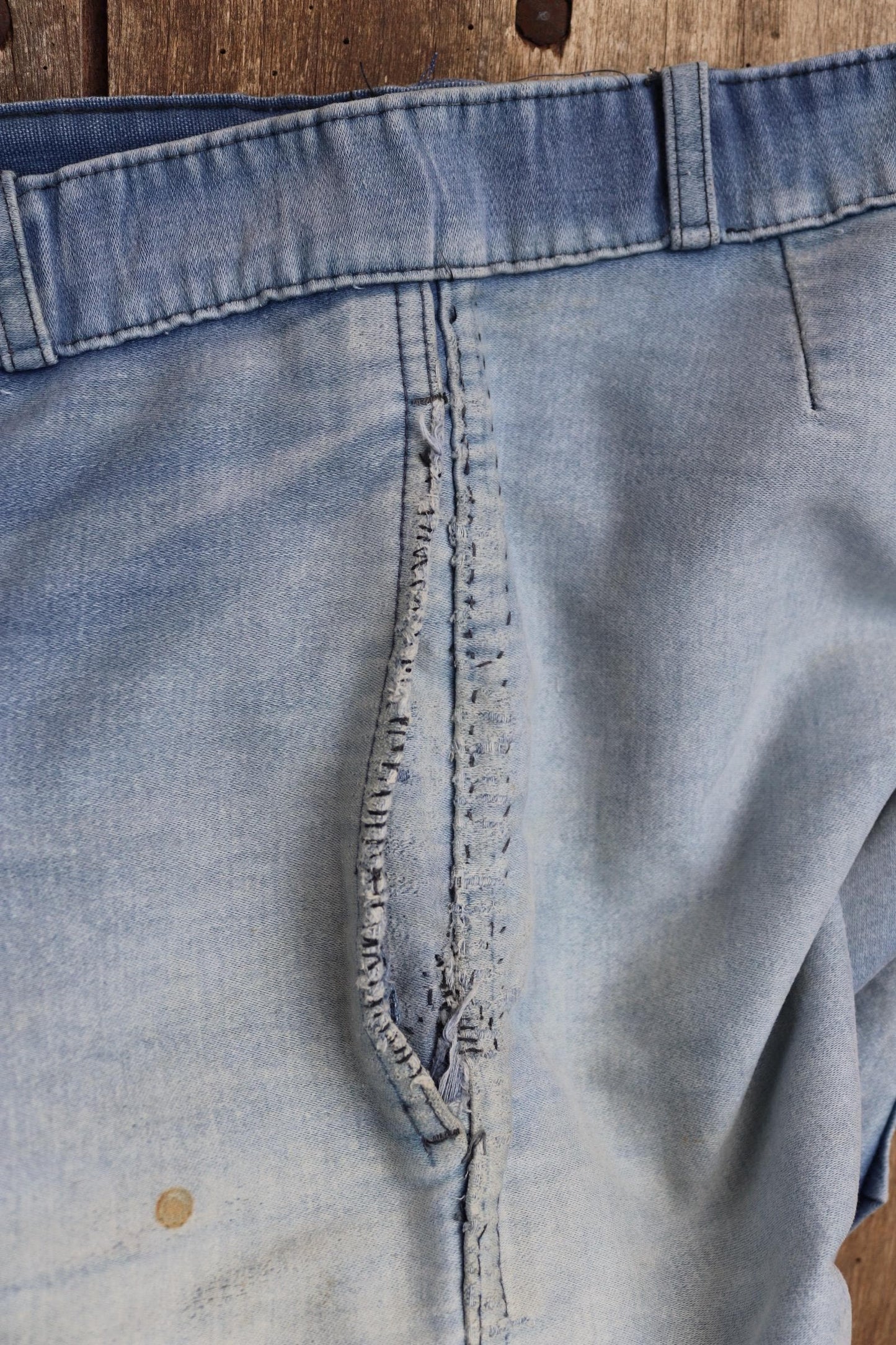 Vintage 1950s French workwear trousers - Le Mont St Michel chore pants - blue moleskin - darned and repaired - 31” x 25”