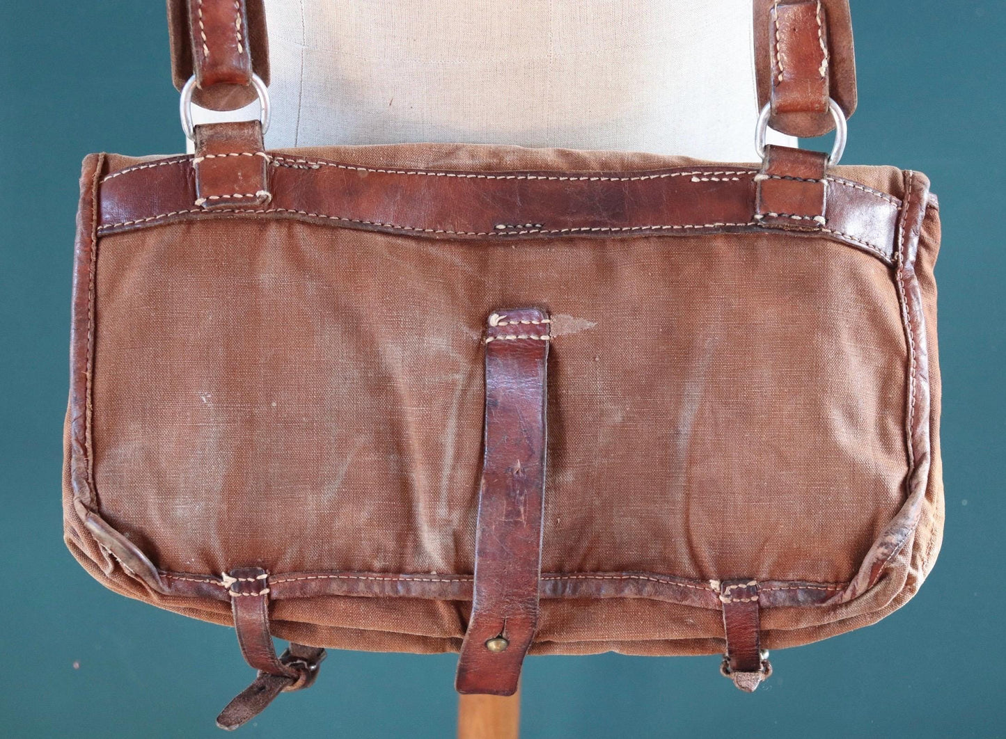 Vintage 1940s Swedish army medical bag - WW2 military shoulder bag - brown canvas leather cross body