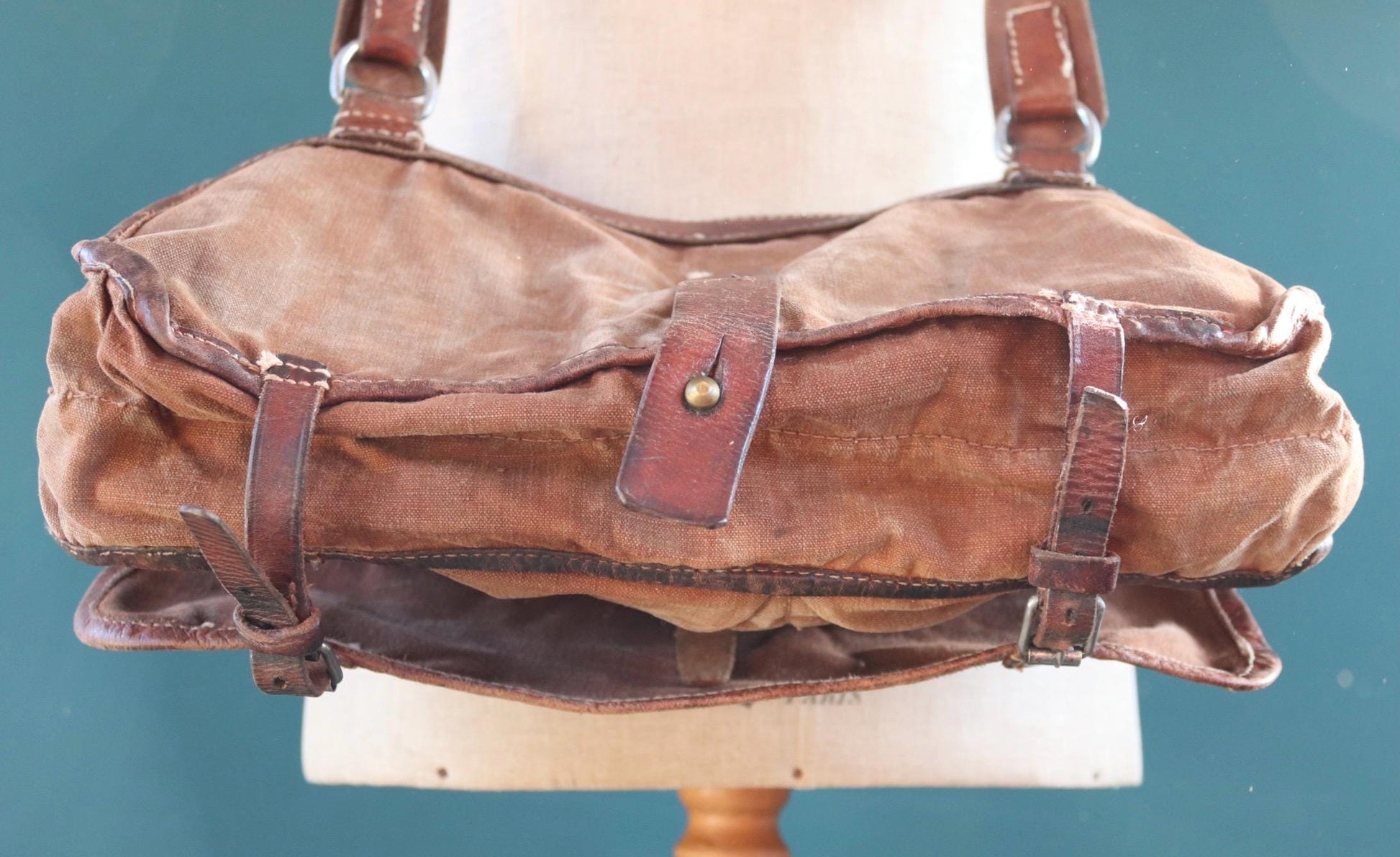 Vintage 1940s Swedish army medical bag - WW2 military shoulder bag - brown canvas leather cross body