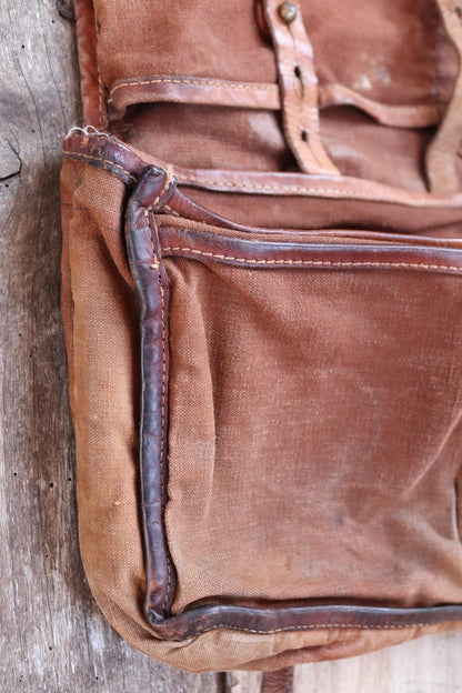 Vintage 1940s Swedish army medical bag - WW2 military shoulder bag - brown canvas leather cross body