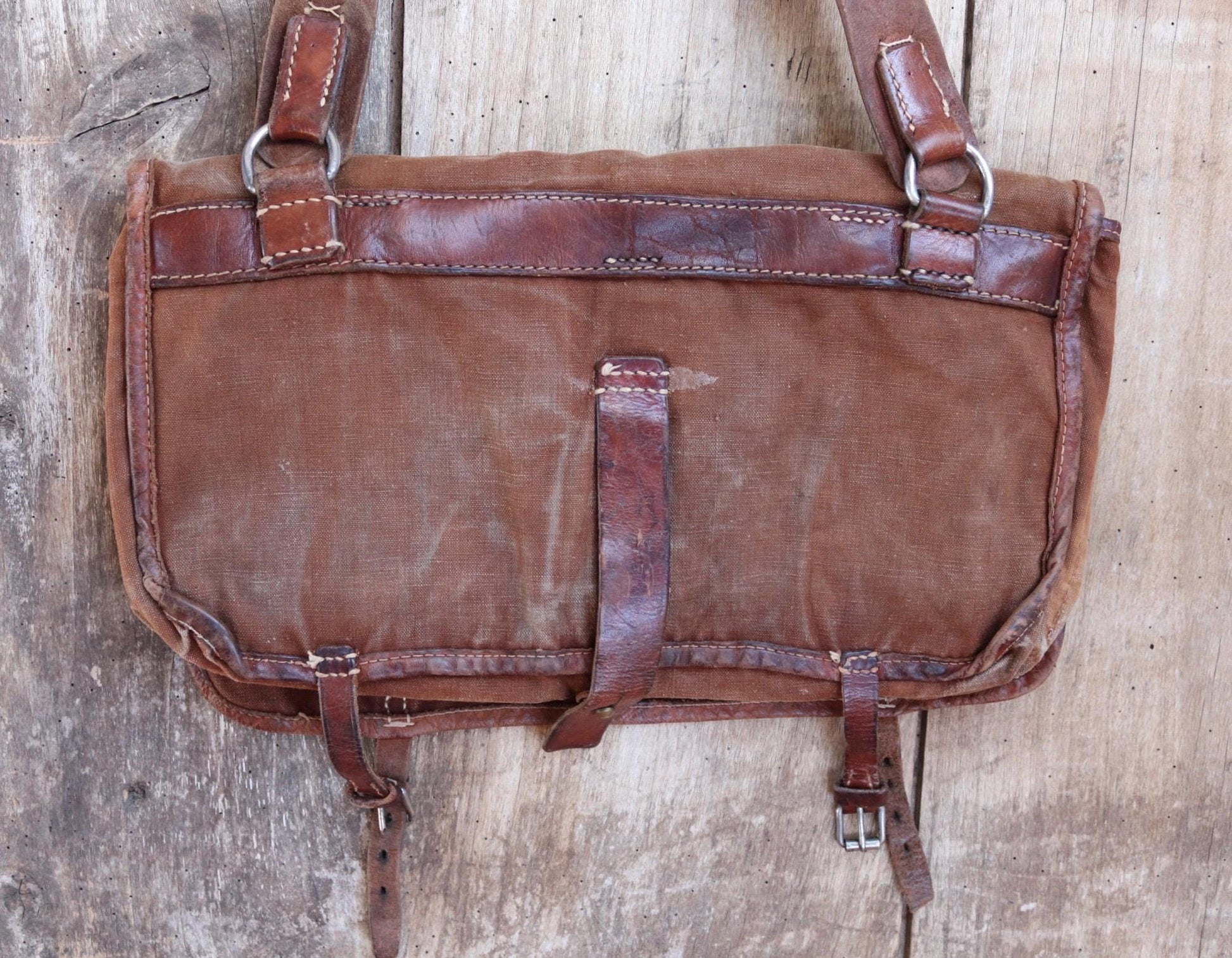 Vintage 1940s Swedish army medical bag - WW2 military shoulder bag - brown canvas leather cross body