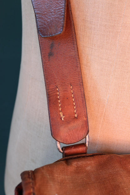 Vintage 1940s Swedish army medical bag - WW2 military shoulder bag - brown canvas leather cross body