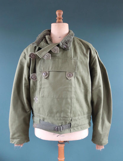 Vintage 1960s Swedish motorcycle jacket - green cotton canvas - military despatch rider - 48” chest - motorjacka
