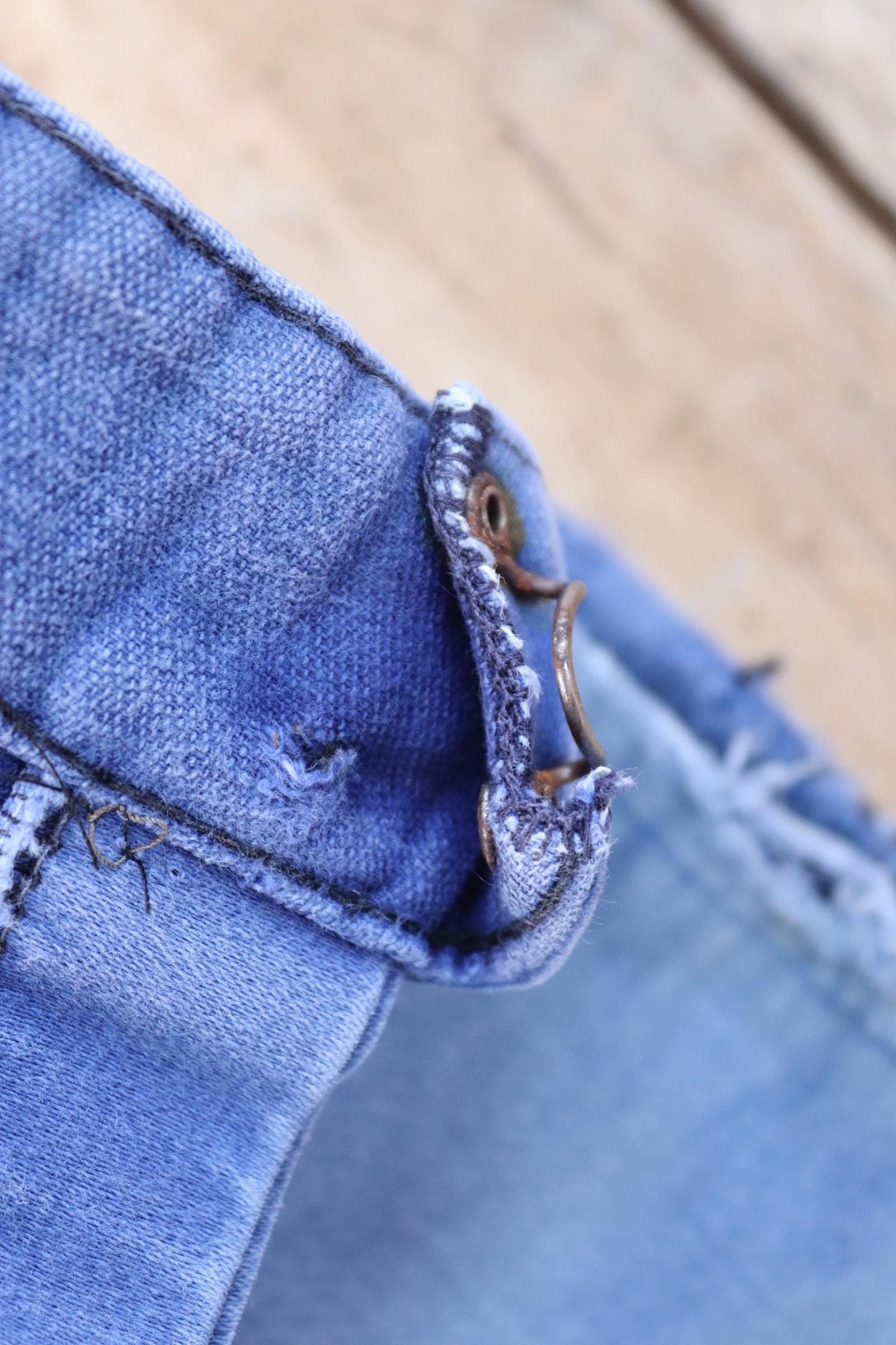 Vintage 1950s French workwear trousers - Le Mont St Michel chore pants - blue moleskin - darned and repaired - 31” x 24”