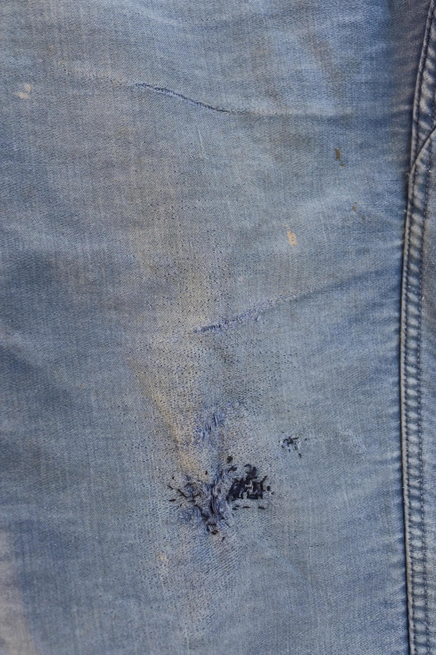 Vintage 1950s French workwear trousers - Le Mont St Michel chore pants - blue moleskin - darned and repaired - 31” x 24”