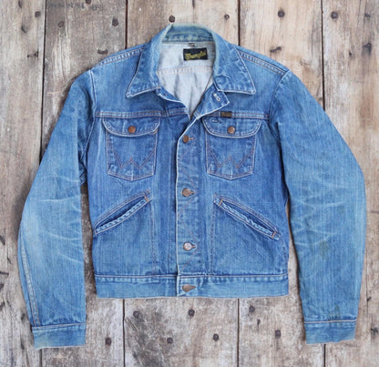 Vintage 1970s Wrangler jacket - denim workwear - whisker fades - 38" chest