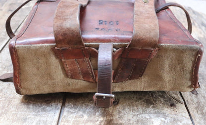 Antique WW1 Swedish military rucksack - linen and leather backpack - 1910s bag
