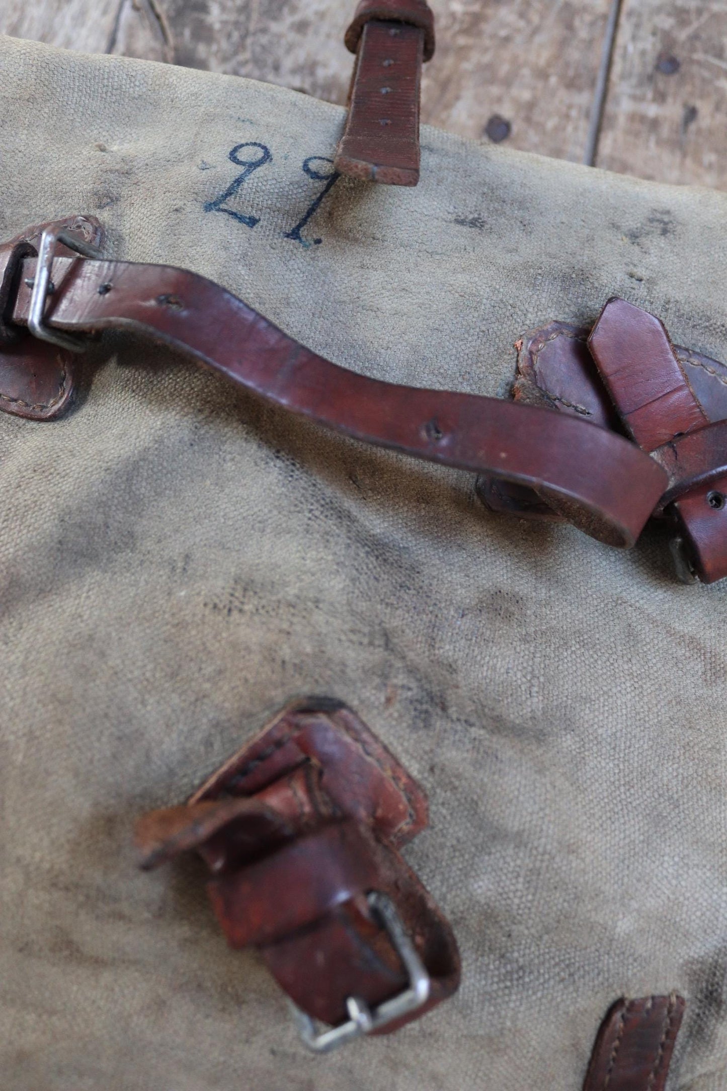 Antique WW1 Swedish military rucksack - linen and leather backpack - 1910s bag