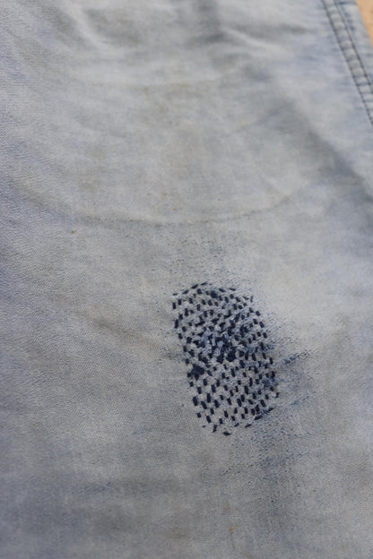 Vintage 1940s French workwear trousers - blue moleskin chore pants - buckle back - darned and repaired - 33” x 25”