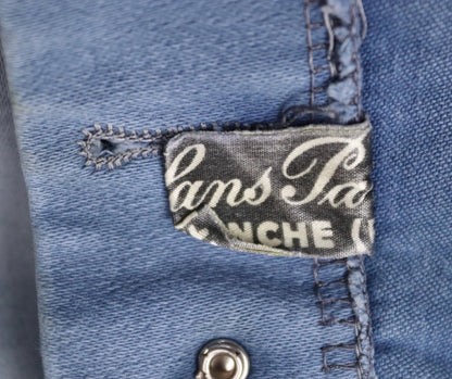 Vintage 1940s French workwear trousers - blue moleskin chore pants - buckle back - darned and repaired - 33” x 25”