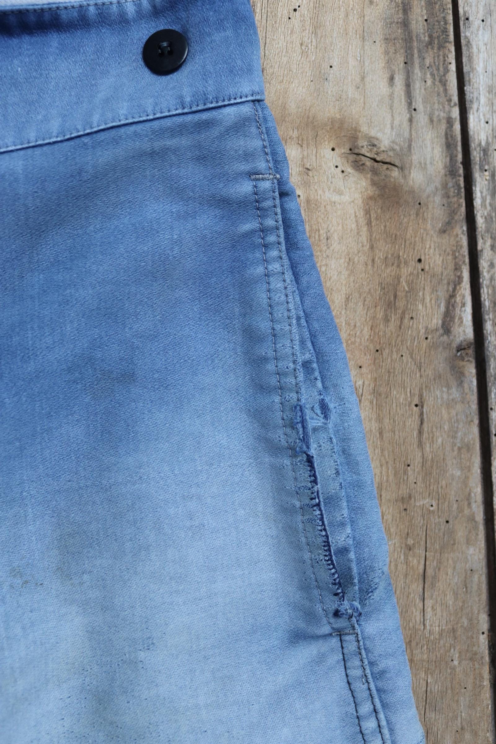 Vintage 1940s French workwear trousers - blue moleskin chore pants - buckle back - darned and repaired - 33” x 25”