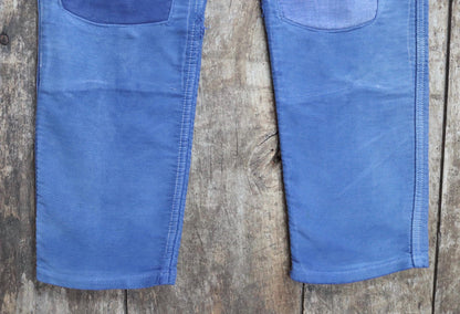 Vintage 1970s French workwear trousers - blue moleskin chore pants - darned and repaired - 32” x 28”