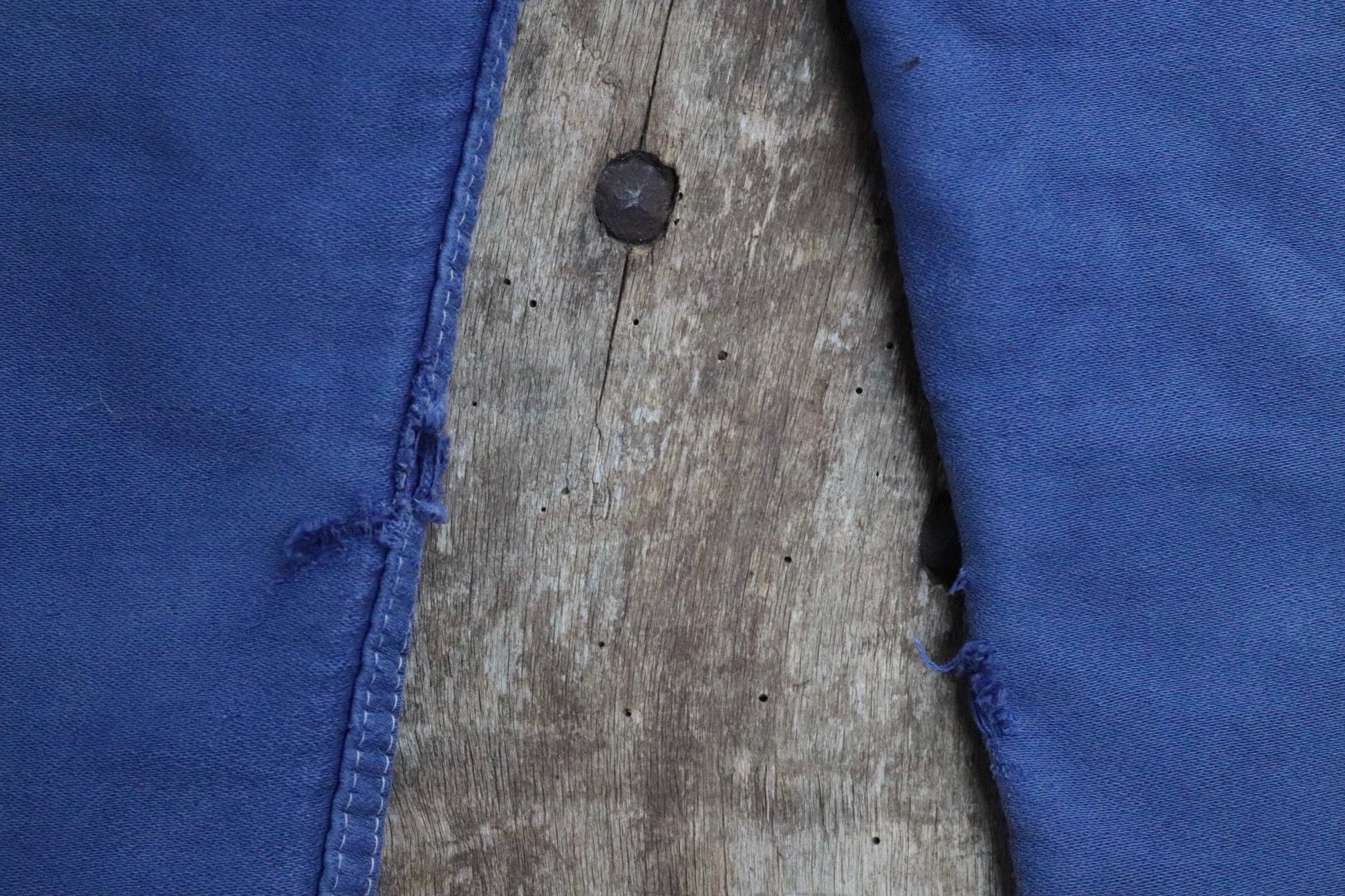 Vintage 1970s French workwear trousers - blue moleskin chore pants - darned and repaired - 32” x 28”